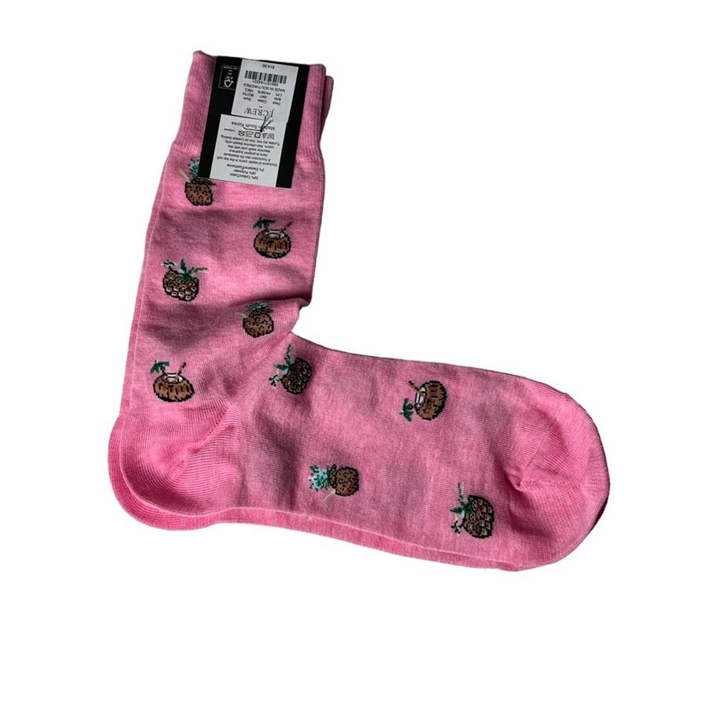 J.Crew  Preppy Crew Style Trouser Pink Tropical Coconut Drink Socks OS NWT